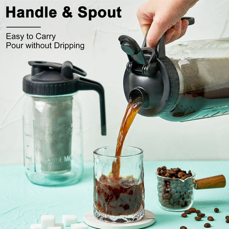 Cold Brew Coffee Maker - 32Oz Stainless Steel Filter Cold Brew Pitcher Jar, No Leaks Cold Brew Mason Jar Coffee Maker, Easy to Clean Cold Coffee Maker