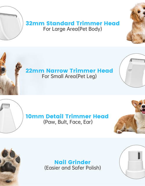 Load image into Gallery viewer, 4 in 1 Dog Clippers, Low Noise Pets Hair Clipper Grooming Kit, Cordless Dog Paw Trimmers Rechargeable Quiet Nail Grinder Shaver for Dogs Cats Trimming Hair around Paws Eyes Ears Face Rump
