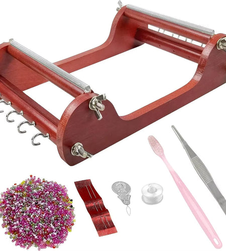 Small Wooden Bead Loom Kit Jewelry Making Bead Tools with Threads Tweezers 20G Seed Beads for Jewelry Making Tool