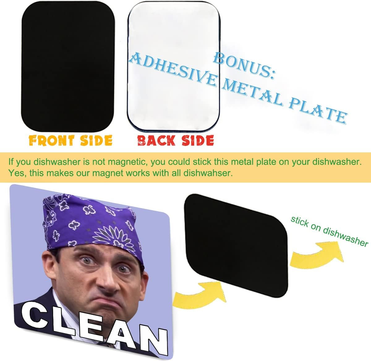 Michael Scott Prison Mike Dishwasher Magnet Clean Dirty Sign Sticker Strongest Magnet Double Sided Flip with Metal Magnetic Plate Universal Kitchen Dish Washer Reversible Indicator