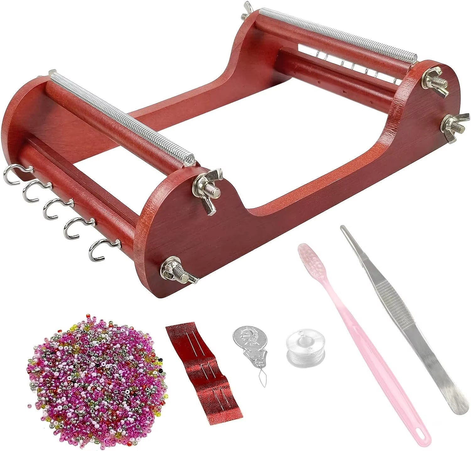 Small Wooden Bead Loom Kit Jewelry Making Bead Tools with Threads Tweezers 20G Seed Beads for Jewelry Making Tool