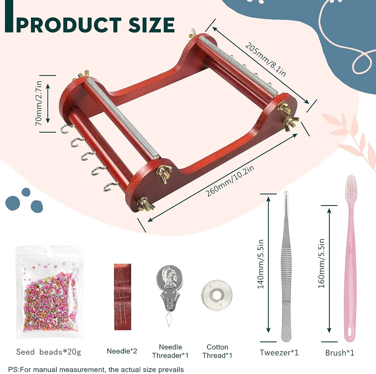 Small Wooden Bead Loom Kit Jewelry Making Bead Tools with Threads Tweezers 20G Seed Beads for Jewelry Making Tool