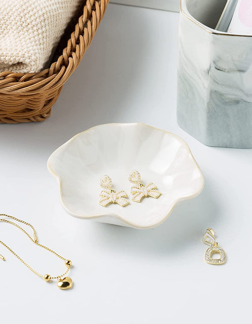 Load image into Gallery viewer, Jewelry Dish Tray, Ring Dish, Ceramic Trinket Tray, Key Bowl, Decorative Plate, for Friends Sisters Daughter Mother (Milky White)
