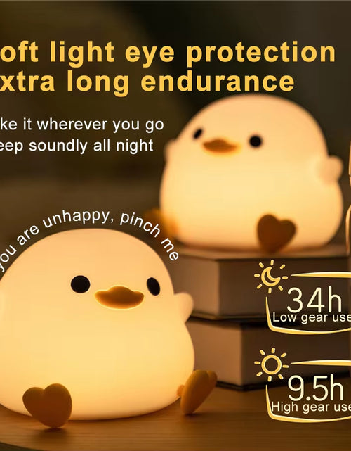 Load image into Gallery viewer, Duck Silicone Night Light for Children with Timer Usb Rechargeable Dimming Touch Lamp Sleeping Bedroom Cartoon Animal Decor Gift
