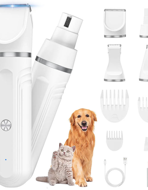 Load image into Gallery viewer, 4 in 1 Dog Clippers, Low Noise Pets Hair Clipper Grooming Kit, Cordless Dog Paw Trimmers Rechargeable Quiet Nail Grinder Shaver for Dogs Cats Trimming Hair around Paws Eyes Ears Face Rump

