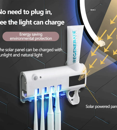 UV Light Sterilizer Toothbrush Holder Cleaner & Automatic Toothpaste Dispenser