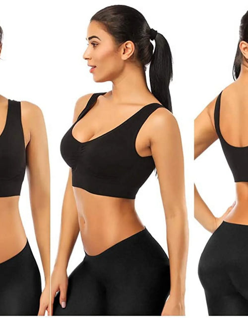 Load image into Gallery viewer, 3 Pack Sports Bras for Women,Seamless Comfortable Bras Set with Removable Pads for Sleep,Pull on Closure plus Size,Black+White+Nude,Xxl
