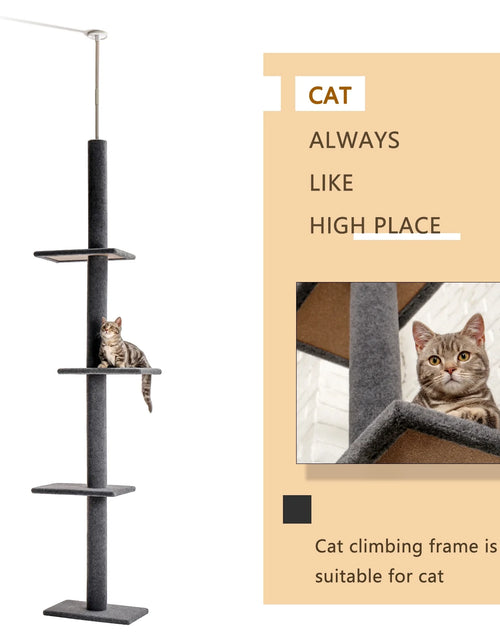 Load image into Gallery viewer, 90-107" Floor to Ceiling Cat Tree Tower 4 Tier Tall Cat Climbing Posts Adjustable, Gray
