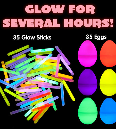 70 Pcs Easter Eggs Filled with Toys (35 Eggs & 35 Sticks),Easter Glowing Eggs Set for Kids,Easter Basket Stuffers Fillers Gift,Easter Eggs Hunt Game Party Favors