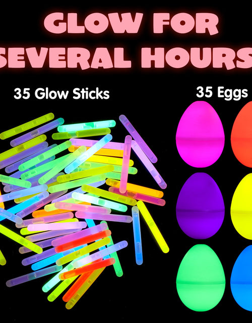 Load image into Gallery viewer, 70 Pcs Easter Eggs Filled with Toys (35 Eggs &amp; 35 Sticks),Easter Glowing Eggs Set for Kids,Easter Basket Stuffers Fillers Gift,Easter Eggs Hunt Game Party Favors
