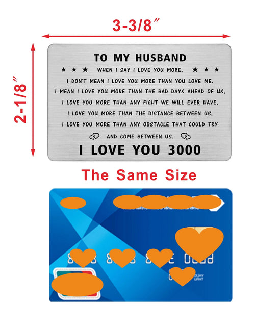 Load image into Gallery viewer, to My Husband Wallet Card, I Love You Gifts for Him Husband, Husband Birthday Card from Wife, Valentines, Fathers Day
