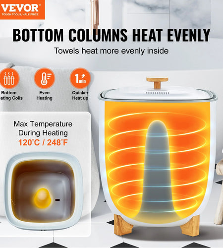 VEVOR Towel Warmer 25L, Towel Warmer Bucket with 2 Heating Modes, 20/40/60/90 Min Auto Shut Off, Bottom Heating Columns, LED Screen, Large Towel Warmer for Bathroom, Spa, Bathrobe, Blanket & Pajama