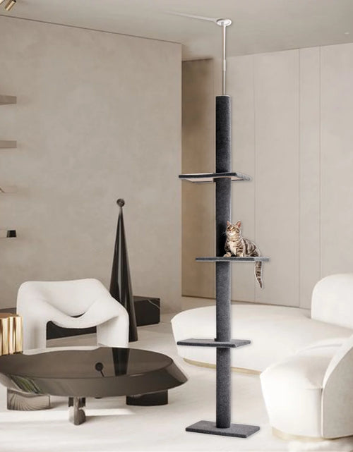 Load image into Gallery viewer, 90-107" Floor to Ceiling Cat Tree Tower 4 Tier Tall Cat Climbing Posts Adjustable, Gray
