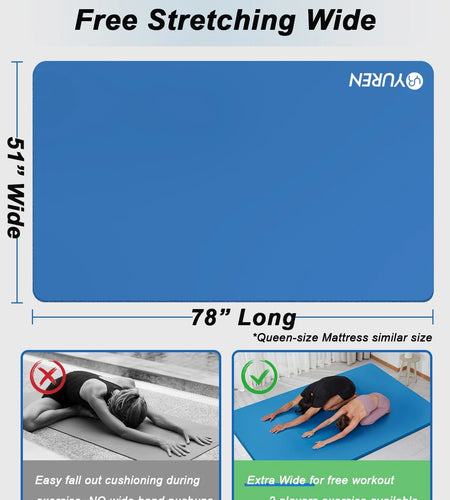 Large Yoga Mat 78X51" 10Mm Thick NBR Foam Exercise Mats for Home/Gym Fitness Workout, Blue