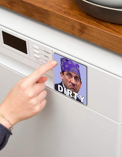 Load image into Gallery viewer, Michael Scott Prison Mike Dishwasher Magnet Clean Dirty Sign Sticker Strongest Magnet Double Sided Flip with Metal Magnetic Plate Universal Kitchen Dish Washer Reversible Indicator
