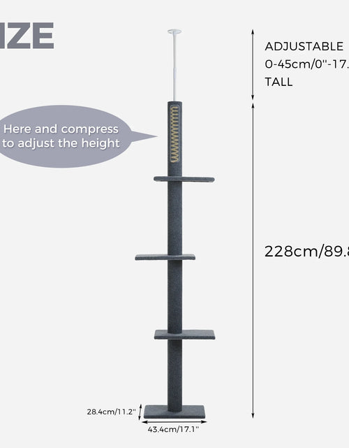 Load image into Gallery viewer, 90-107" Floor to Ceiling Cat Tree Tower 4 Tier Tall Cat Climbing Posts Adjustable, Gray
