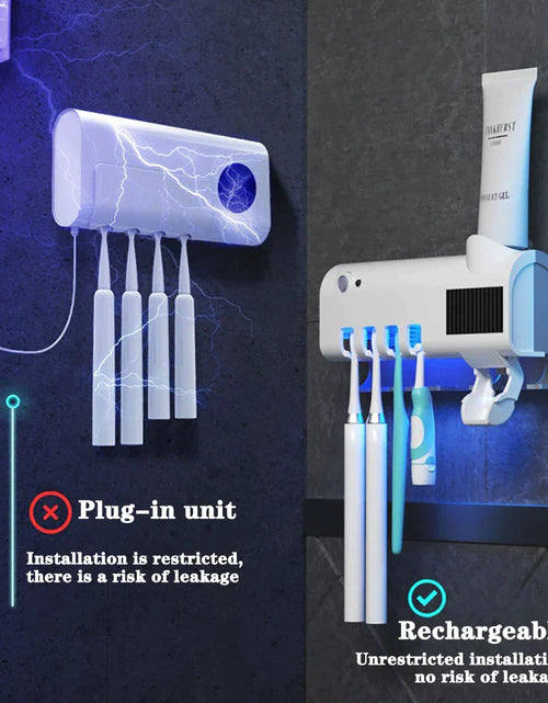 Load image into Gallery viewer, UV Light Sterilizer Toothbrush Holder Cleaner &amp; Automatic Toothpaste Dispenser

