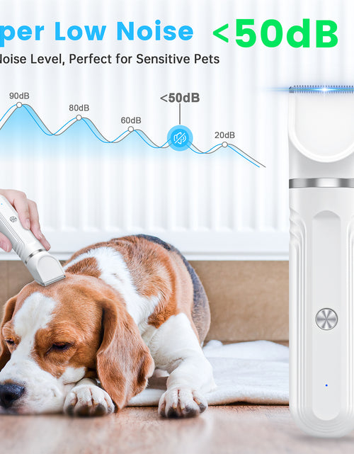 Load image into Gallery viewer, 4 in 1 Dog Clippers, Low Noise Pets Hair Clipper Grooming Kit, Cordless Dog Paw Trimmers Rechargeable Quiet Nail Grinder Shaver for Dogs Cats Trimming Hair around Paws Eyes Ears Face Rump
