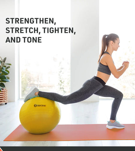 Yellow Fitness Ball (65 Cm), Pump & Exercise Guide Included