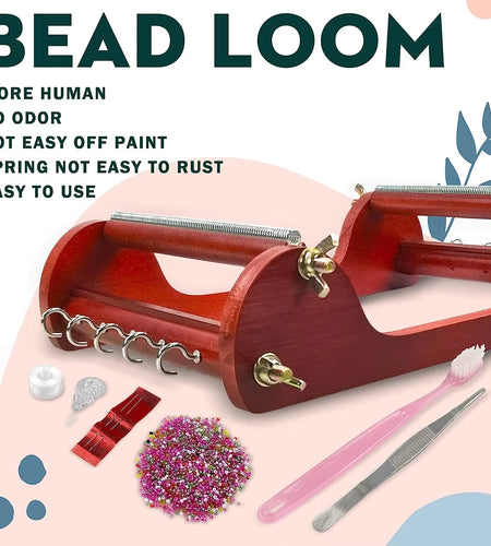 Small Wooden Bead Loom Kit Jewelry Making Bead Tools with Threads Tweezers 20G Seed Beads for Jewelry Making Tool