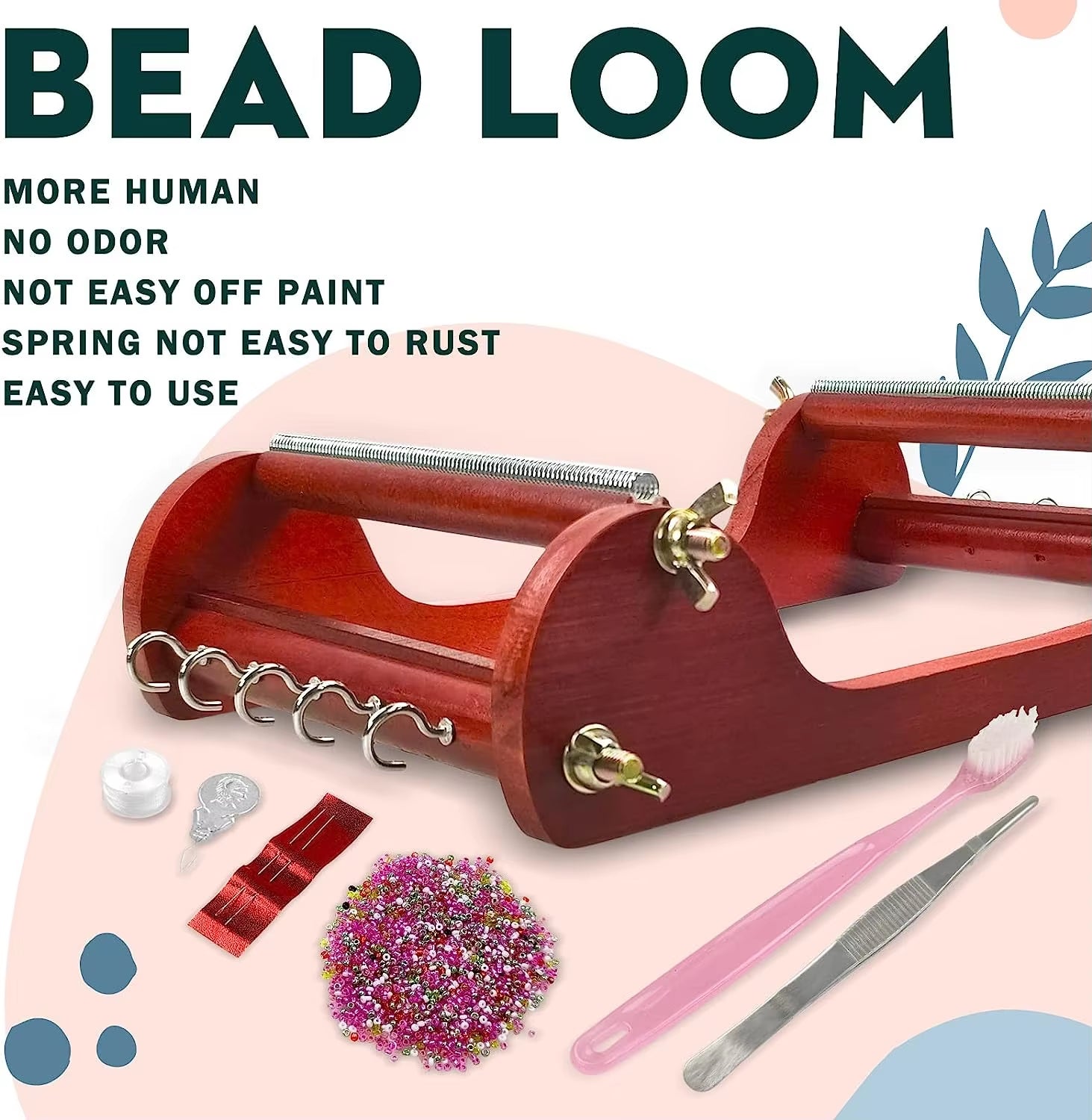 Small Wooden Bead Loom Kit Jewelry Making Bead Tools with Threads Tweezers 20G Seed Beads for Jewelry Making Tool