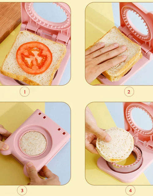 Load image into Gallery viewer, Sandwich Cutter and Sealer Flip Sandwich Cutting Tool for Kids Lunch Stainless Steel Blade Circular Sandwich Bread Toast Mold
