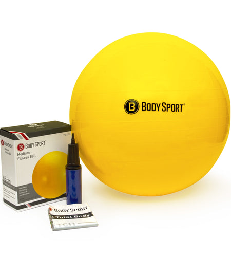 Yellow Fitness Ball (65 Cm), Pump & Exercise Guide Included