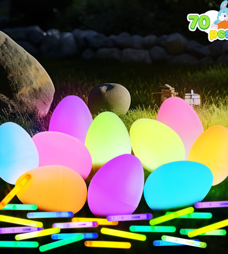 70 Pcs Easter Eggs Filled with Toys (35 Eggs & 35 Sticks),Easter Glowing Eggs Set for Kids,Easter Basket Stuffers Fillers Gift,Easter Eggs Hunt Game Party Favors