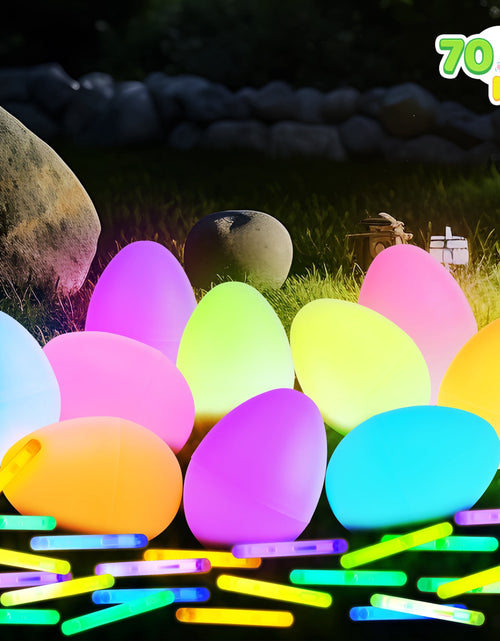 Load image into Gallery viewer, 70 Pcs Easter Eggs Filled with Toys (35 Eggs &amp; 35 Sticks),Easter Glowing Eggs Set for Kids,Easter Basket Stuffers Fillers Gift,Easter Eggs Hunt Game Party Favors
