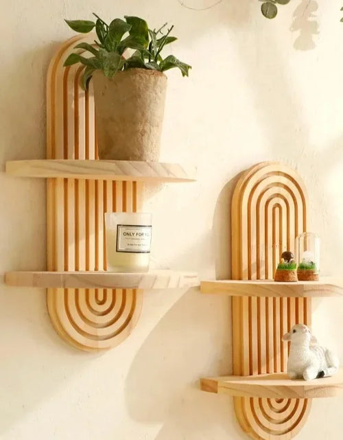 Load image into Gallery viewer, 1Pc Wooden Wall Mounted Shelves, Boho Style Rack, Modern Home Decor for Living Room, Bathroom Display Decoration
