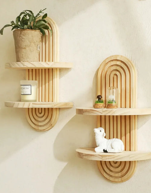 Load image into Gallery viewer, 1Pc Wooden Wall Mounted Shelves, Boho Style Rack, Modern Home Decor for Living Room, Bathroom Display Decoration
