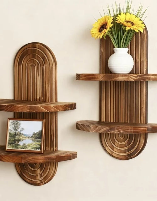 Load image into Gallery viewer, 1Pc Wooden Wall Mounted Shelves, Boho Style Rack, Modern Home Decor for Living Room, Bathroom Display Decoration

