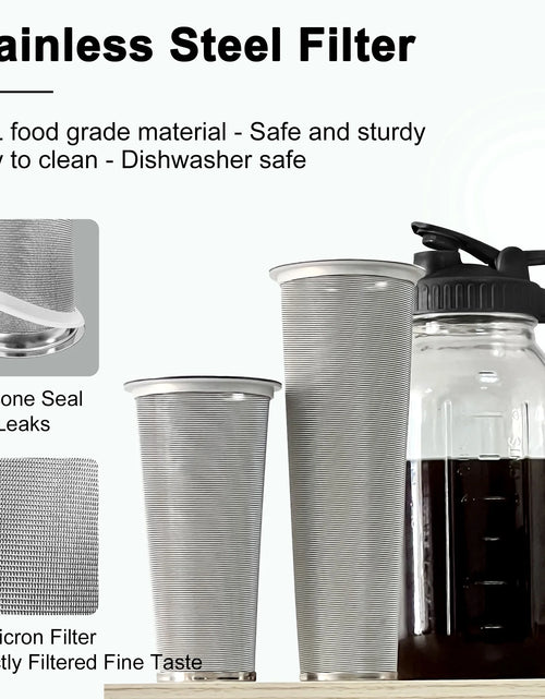 Load image into Gallery viewer, Cold Brew Coffee Maker - 32Oz Stainless Steel Filter Cold Brew Pitcher Jar, No Leaks Cold Brew Mason Jar Coffee Maker, Easy to Clean Cold Coffee Maker
