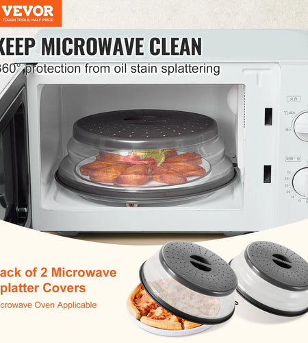 VEVOR 2PCS Microwave Splatter Covers 10.4 Collapsible Microwave Food Lid 300¡Ãf