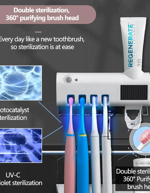 Load image into Gallery viewer, UV Light Sterilizer Toothbrush Holder Cleaner &amp; Automatic Toothpaste Dispenser
