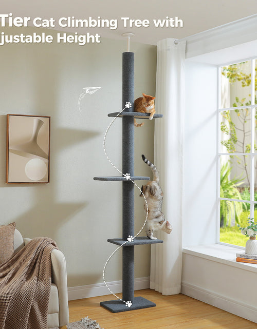 Load image into Gallery viewer, 90-107" Floor to Ceiling Cat Tree Tower 4 Tier Tall Cat Climbing Posts Adjustable, Gray
