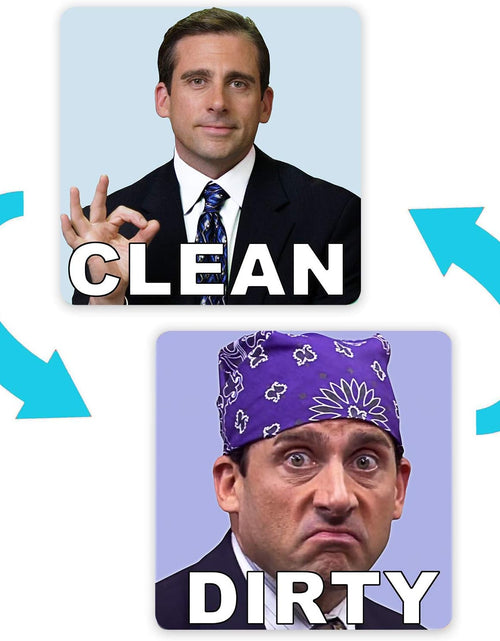 Load image into Gallery viewer, Michael Scott Prison Mike Dishwasher Magnet Clean Dirty Sign Sticker Strongest Magnet Double Sided Flip with Metal Magnetic Plate Universal Kitchen Dish Washer Reversible Indicator
