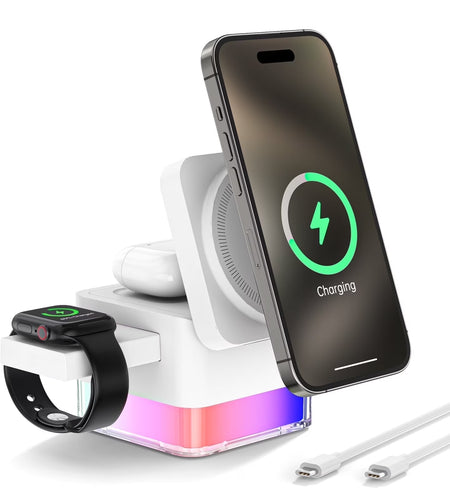 Wireless Charging Station, 3 in 1 Wireless Charger Stand for Multiple Iphone Devices, Wireless Charger for Iphone 16/15/14/13/12/Pro/Pro Max, Iwatch 10/SE/9/8/7/6/5/4/3/2, Airpods 2/3, White