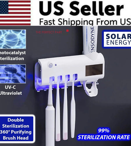 UV Light Sterilizer Toothbrush Holder Cleaner & Automatic Toothpaste Dispenser