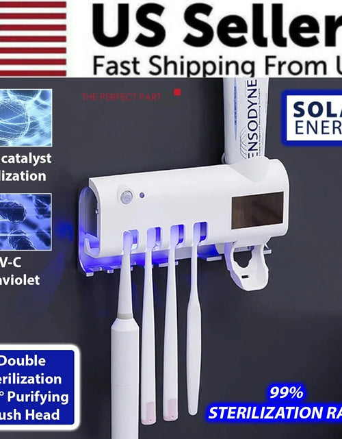 Load image into Gallery viewer, UV Light Sterilizer Toothbrush Holder Cleaner &amp; Automatic Toothpaste Dispenser
