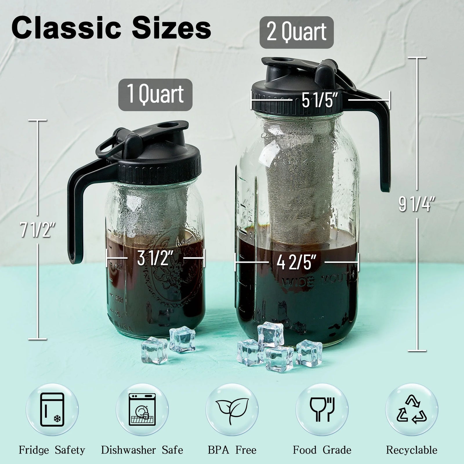 Cold Brew Coffee Maker - 32Oz Stainless Steel Filter Cold Brew Pitcher Jar, No Leaks Cold Brew Mason Jar Coffee Maker, Easy to Clean Cold Coffee Maker