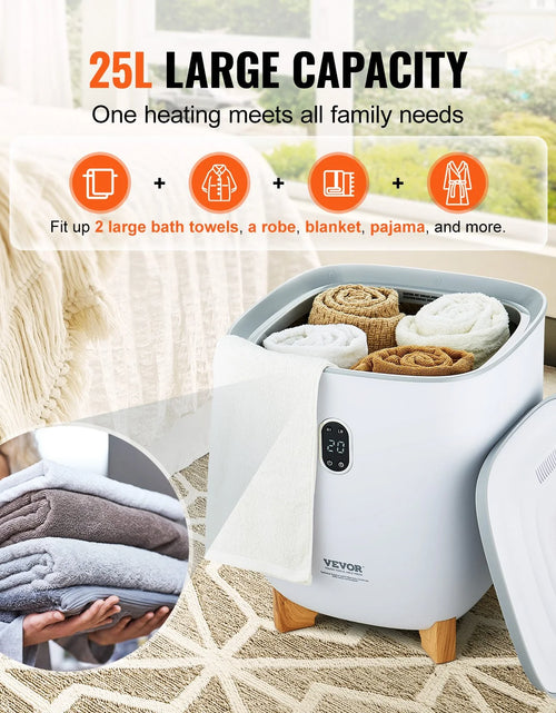 Load image into Gallery viewer, VEVOR Towel Warmer 25L, Towel Warmer Bucket with 2 Heating Modes, 20/40/60/90 Min Auto Shut Off, Bottom Heating Columns, LED Screen, Large Towel Warmer for Bathroom, Spa, Bathrobe, Blanket &amp; Pajama
