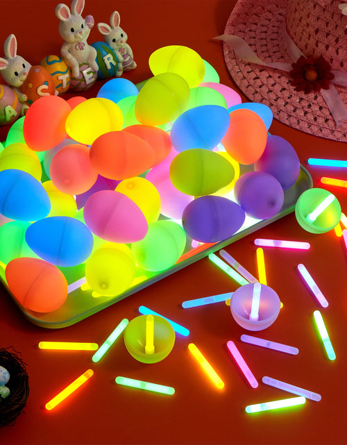 Load image into Gallery viewer, 70 Pcs Easter Eggs Filled with Toys (35 Eggs &amp; 35 Sticks),Easter Glowing Eggs Set for Kids,Easter Basket Stuffers Fillers Gift,Easter Eggs Hunt Game Party Favors
