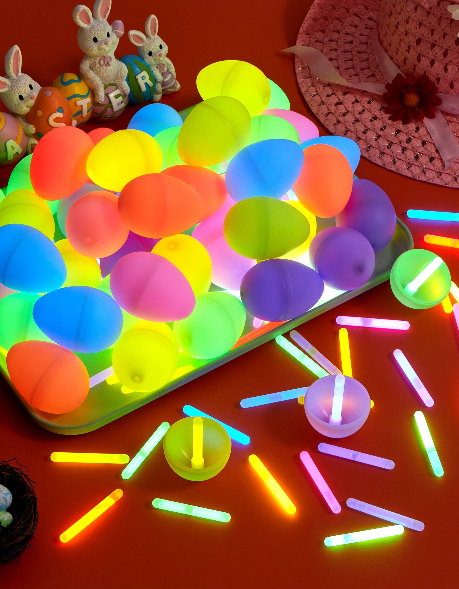 70 Pcs Easter Eggs Filled with Toys (35 Eggs & 35 Sticks),Easter Glowing Eggs Set for Kids,Easter Basket Stuffers Fillers Gift,Easter Eggs Hunt Game Party Favors